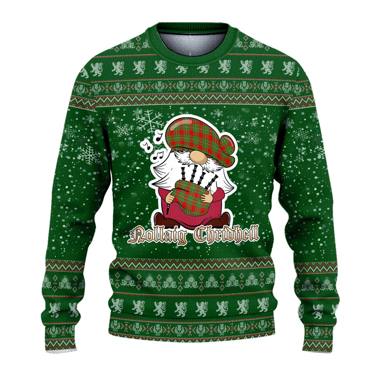 Callander Modern Clan Christmas Family Knitted Sweater with Funny Gnome Playing Bagpipes - Tartanvibesclothing