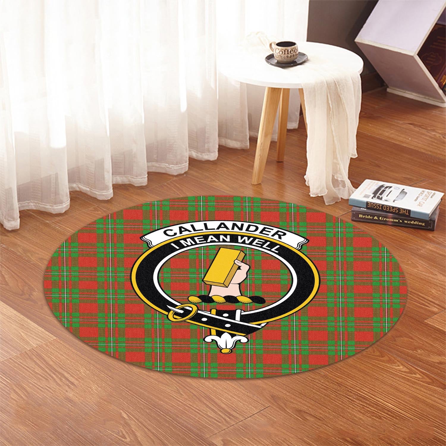 Callander Modern Tartan Round Rug with Family Crest - Tartanvibesclothing