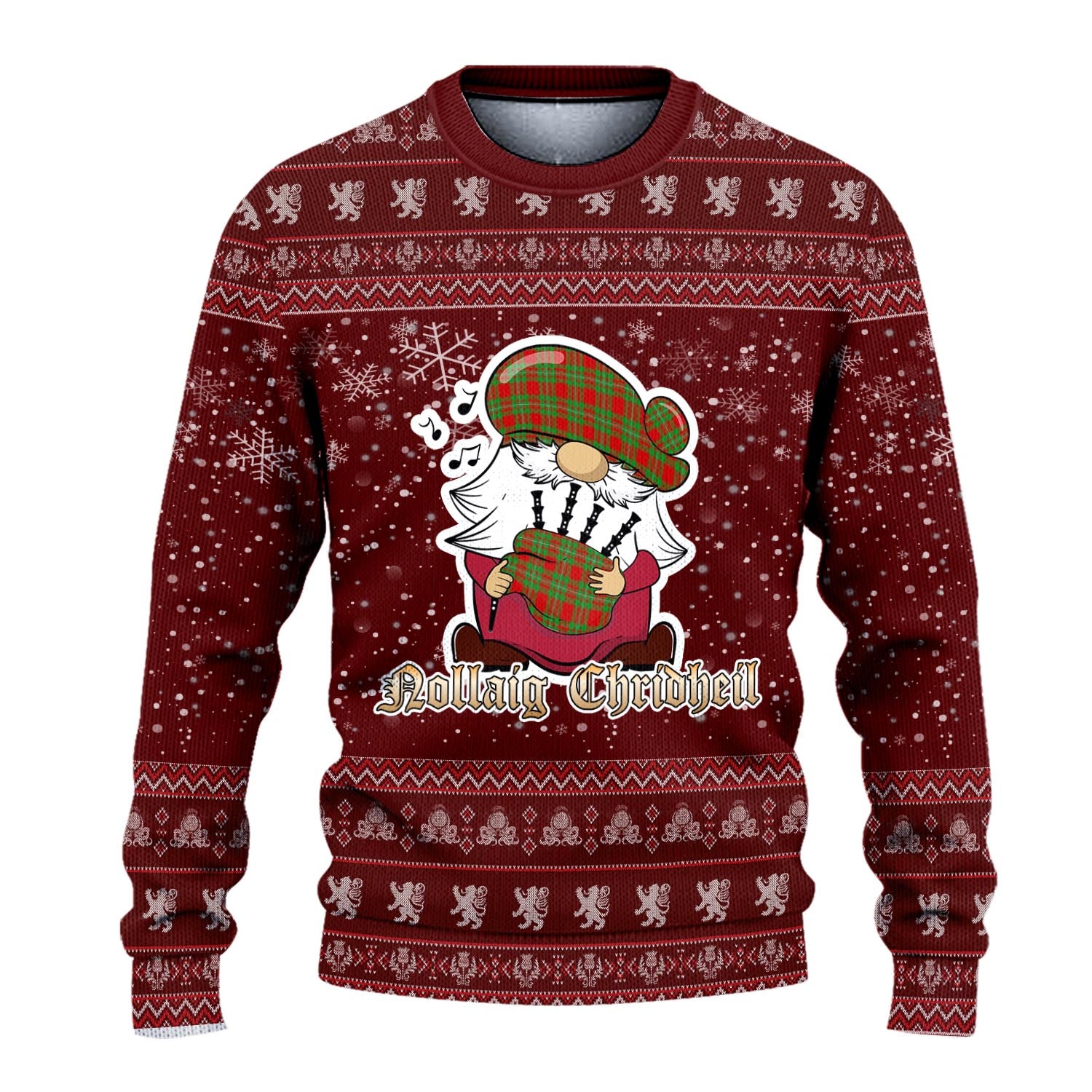 Callander Modern Clan Christmas Family Knitted Sweater with Funny Gnome Playing Bagpipes - Tartanvibesclothing