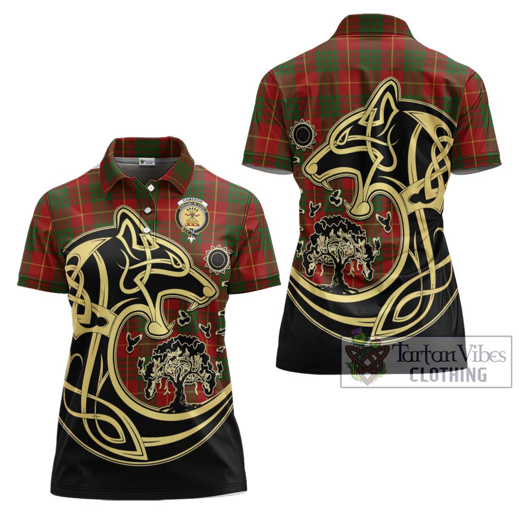 Cameron Tartan Women's Polo Shirt with Family Crest Celtic Wolf Style Women - Tartanvibesclothing Shop