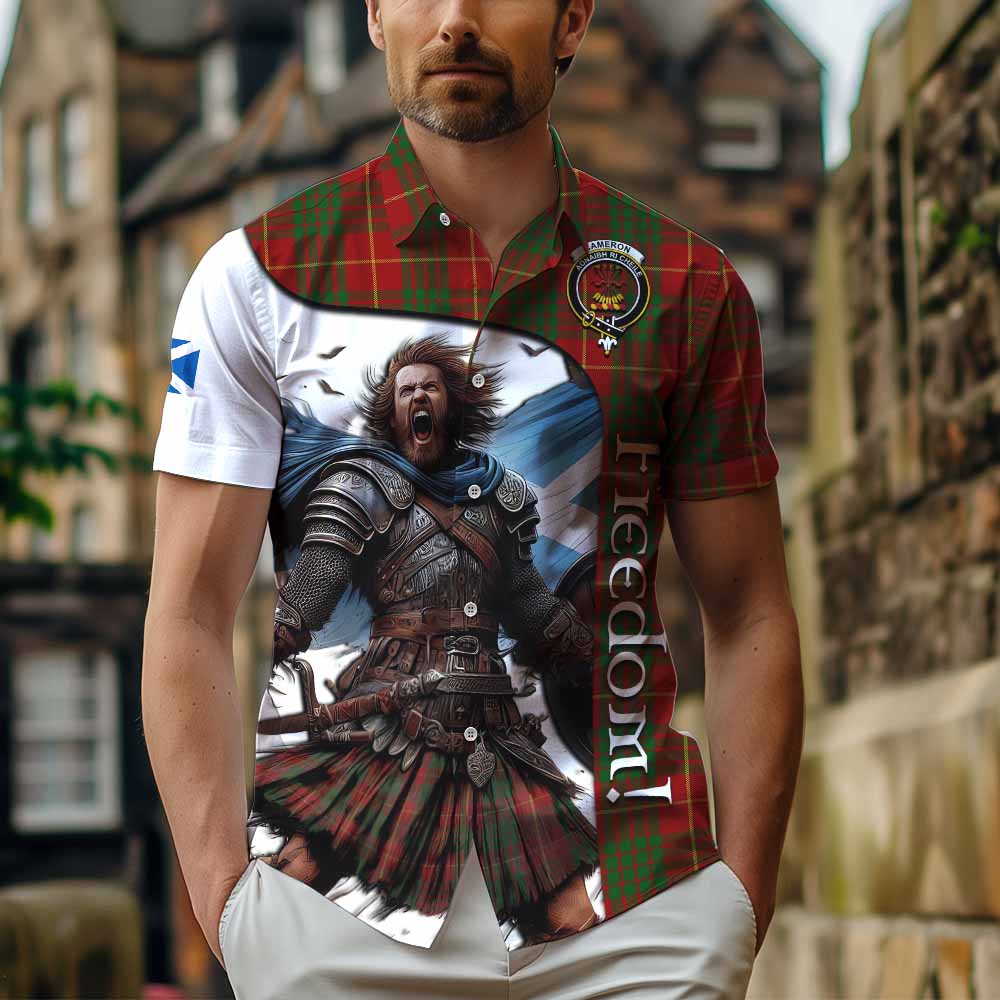 Tartan Vibes Clothing Cameron Crest Tartan Short Sleeve Button Shirt Inspired by the Freedom of Scottish Warrior