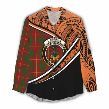 Cameron Crest Tartan Women's Casual Shirt with Polynesian Vibes Style - Orange Version