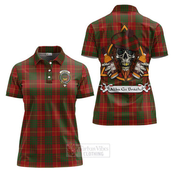 Cameron Tartan Women's Polo Shirt with Family Crest and Bearded Skull Holding Bottles of Whiskey