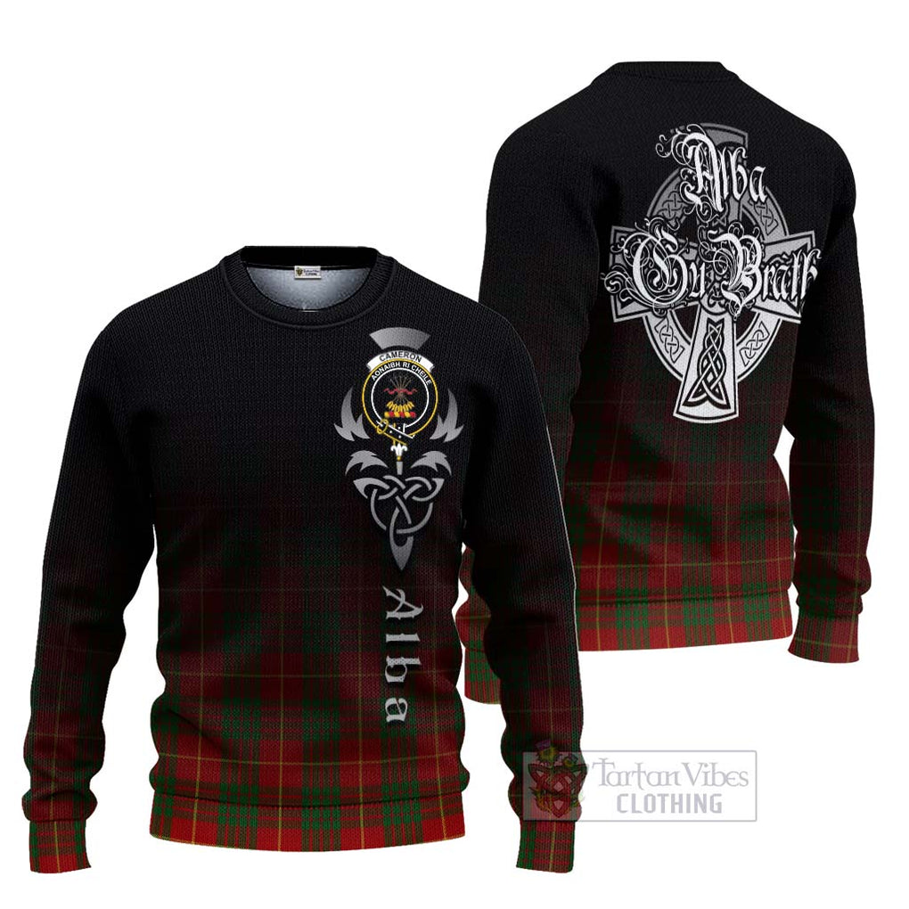 Tartan Vibes Clothing Cameron Tartan Knitted Sweater Featuring Alba Gu Brath Family Crest Celtic Inspired