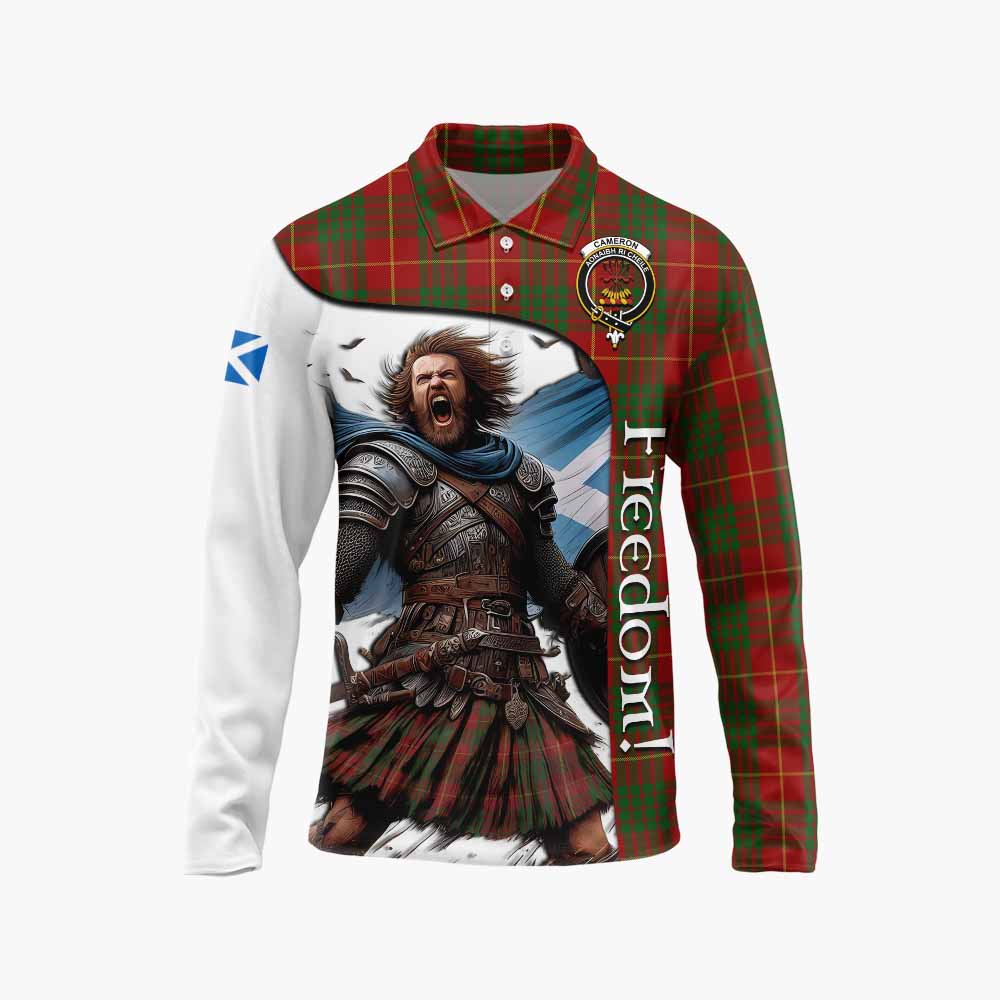 Tartan Vibes Clothing Cameron Crest Tartan Long Sleeve Polo Shirt Inspired by the Freedom of Scottish Warrior