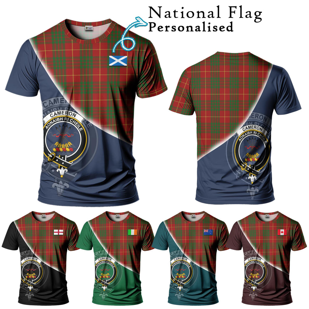 Cameron Tartan T-Shirt with Personalised National Flag and Family Crest Half Style Kid's Shirt - Tartanvibesclothing Shop