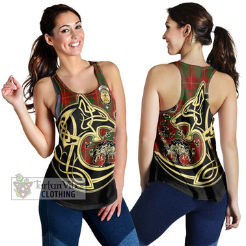 Cameron Tartan Women's Racerback Tanks with Family Crest Celtic Wolf Style