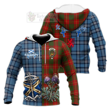 Cameron Tartan Knitted Hoodie Happy St. Andrew's Day Half Tartan Style