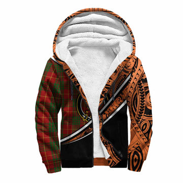 Cameron Crest Tartan Sherpa Hoodie with Polynesian Vibes Style - Orange Version