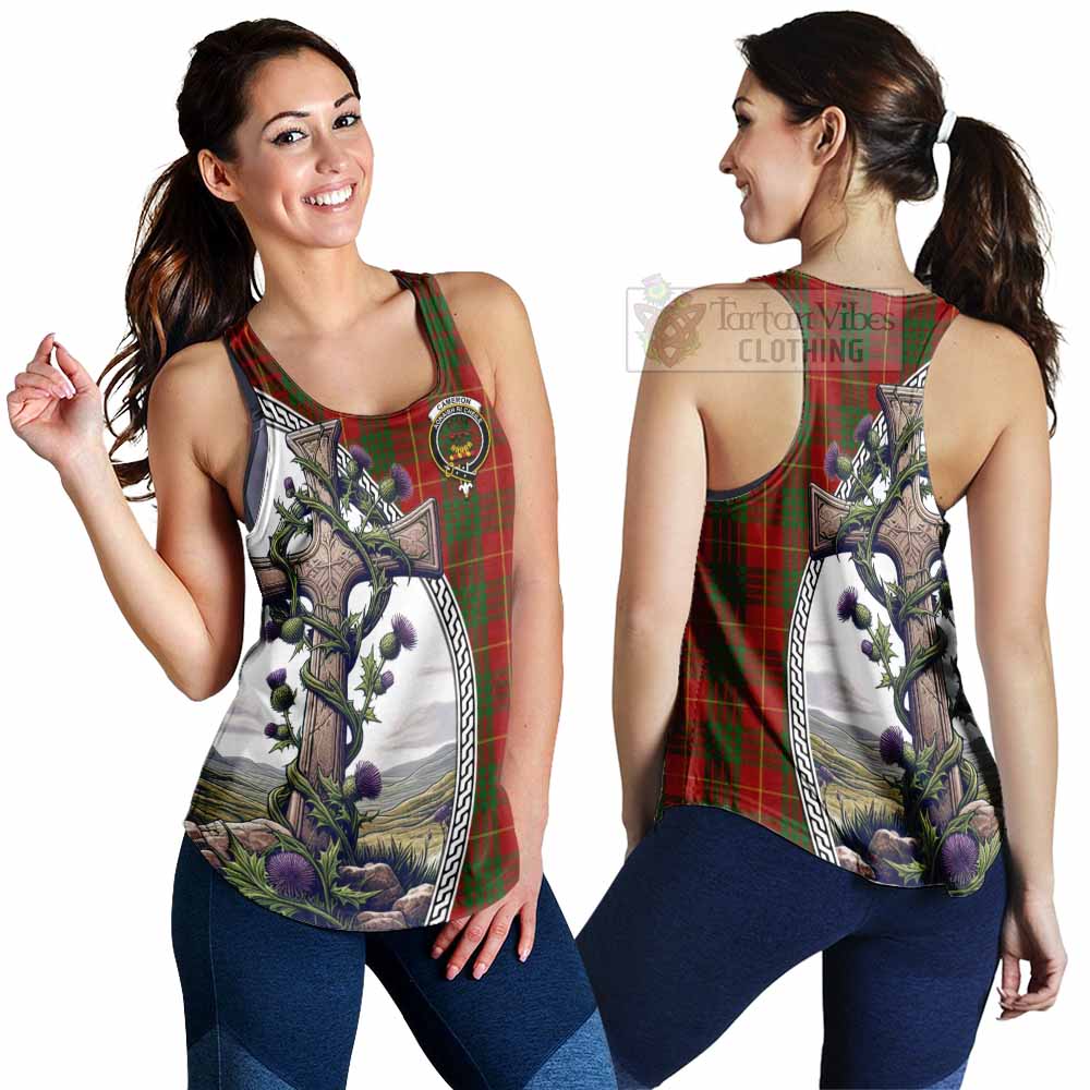 Tartan Vibes Clothing Cameron Tartan Women's Racerback Tanks with Family Crest and St. Andrew's Cross Accented by Thistle Vines