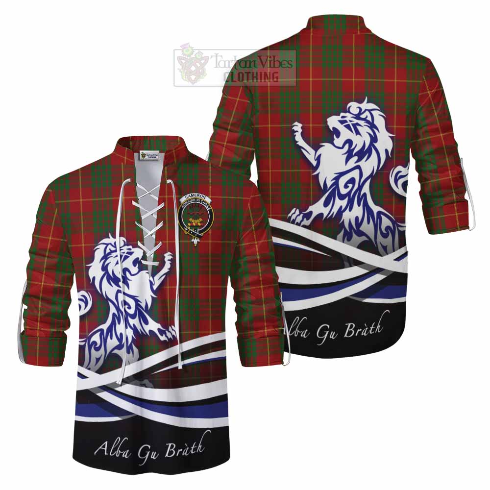 Tartan Vibes Clothing Cameron Tartan Ghillie Kilt Shirt with Alba Gu Brath Regal Lion Emblem