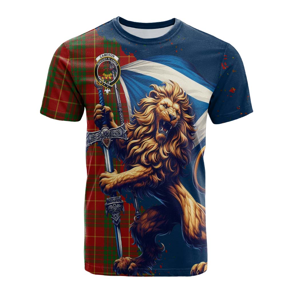 Tartan Vibes Clothing Cameron Tartan Family Crest Cotton T-shirt with Scottish Majestic Lion