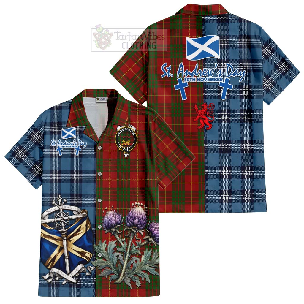 Tartan Vibes Clothing Cameron Tartan Short Sleeve Button Shirt Happy St. Andrew's Day Half Tartan Style