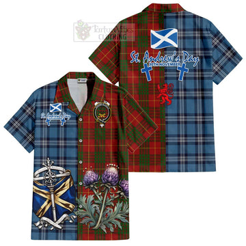 Cameron Tartan Short Sleeve Button Shirt Happy St. Andrew's Day Half Tartan Style