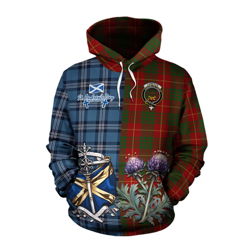 Tartan Vibes Clothing Cameron Tartan Cotton Hoodie Happy St. Andrew's Day Half Tartan Style