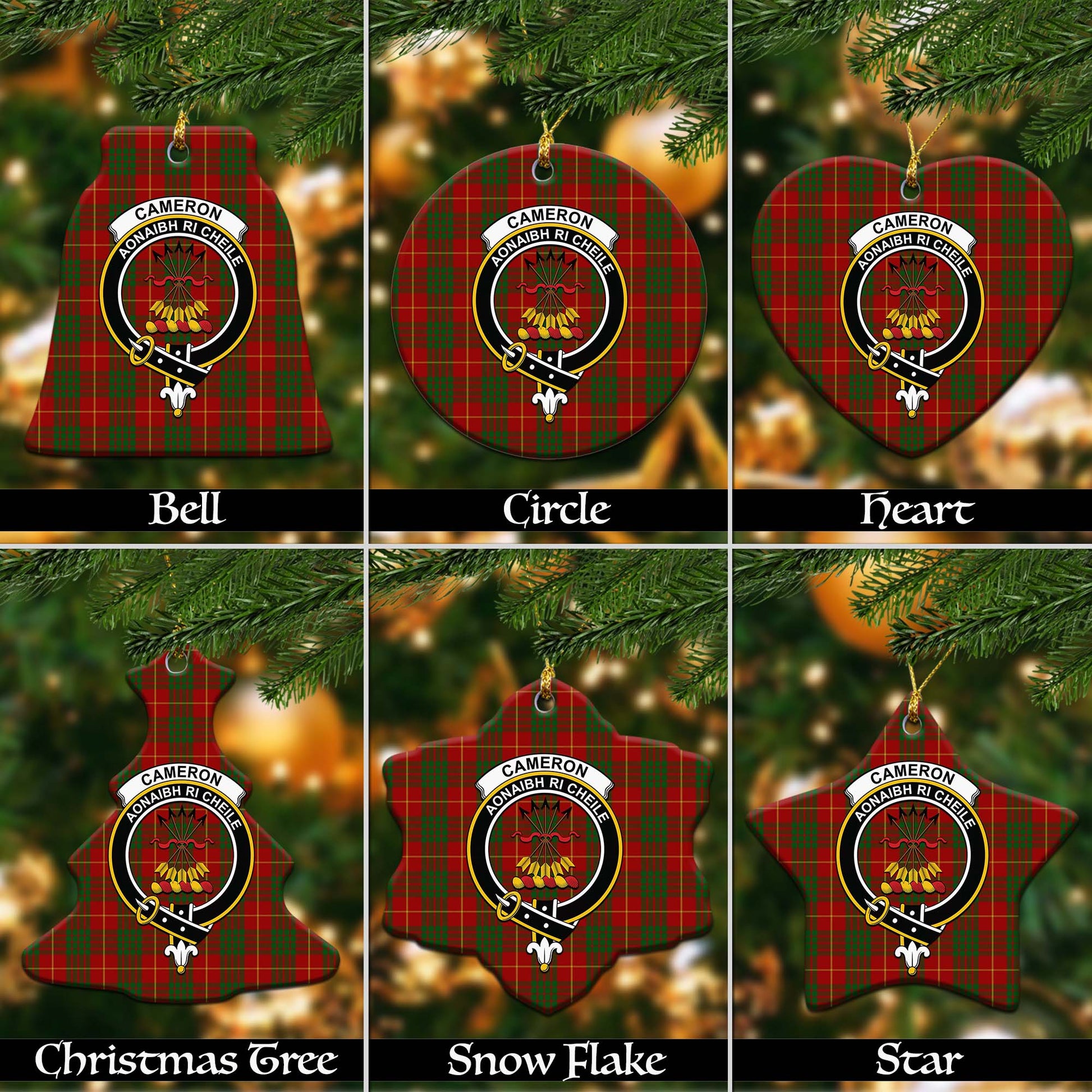 Cameron Tartan Christmas Ornaments with Family Crest Ceramic Bell Pack 1: ornament * 1 piece - Tartanvibesclothing
