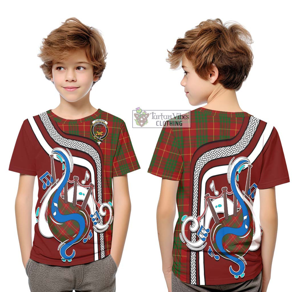 Tartan Vibes Clothing Cameron Tartan Kid T-Shirt with Epic Bagpipe Style