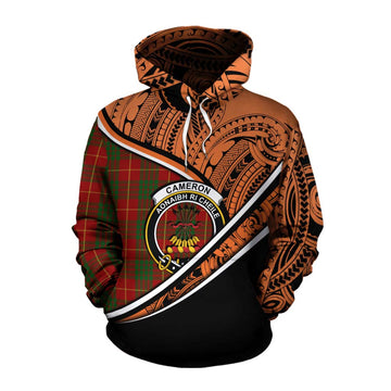 Cameron Crest Tartan Cotton Hoodie with Polynesian Vibes Style - Orange Version