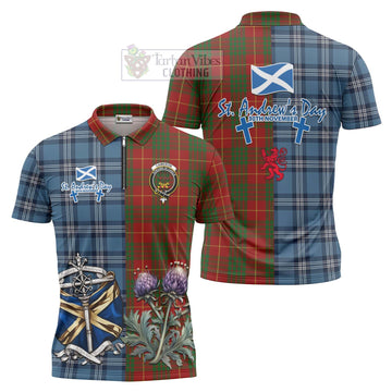 Cameron Tartan Zipper Polo Shirt Happy St. Andrew's Day Half Tartan Style