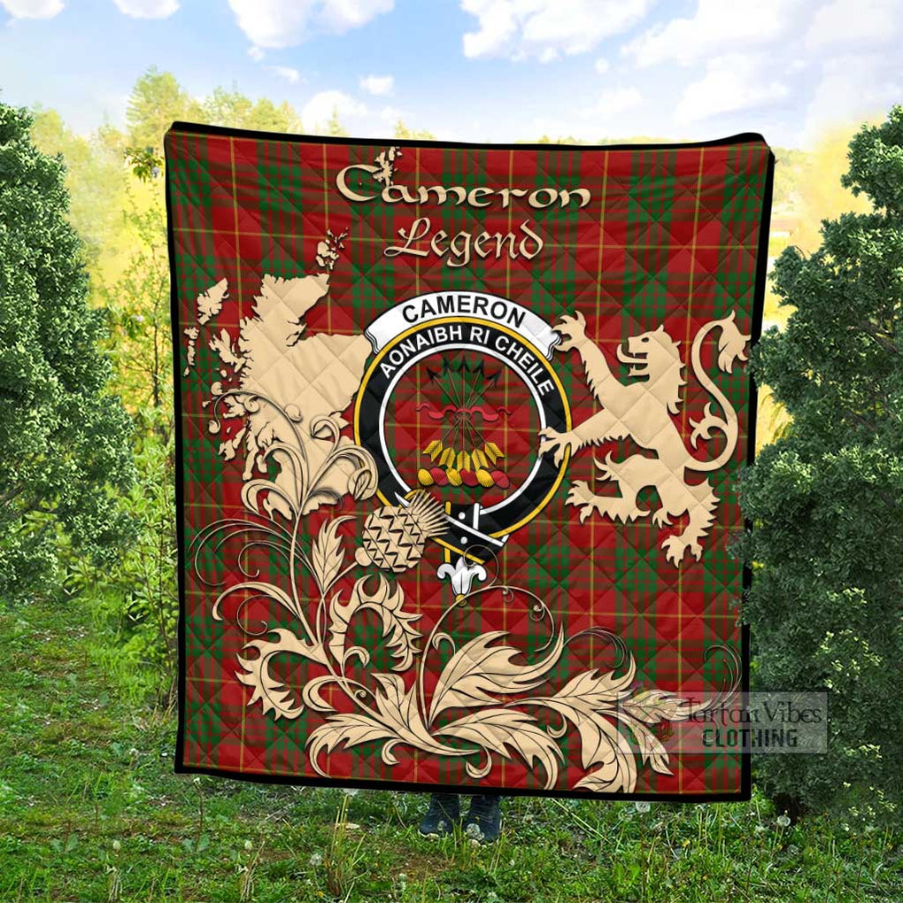 Tartan Vibes Clothing Cameron Tartan Quilt with Family Crest and Scottish Symbol Style