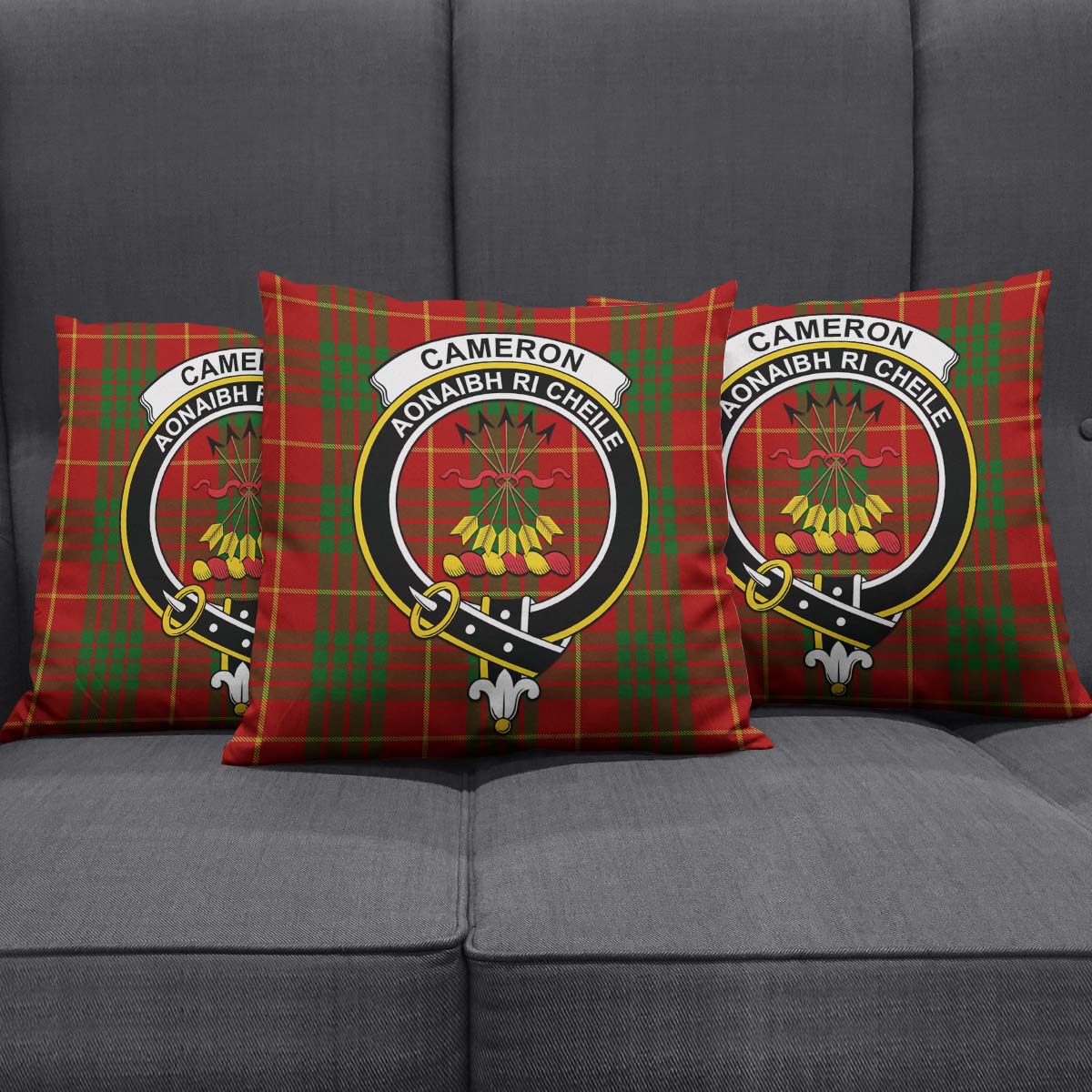 Cameron Tartan Pillow Cover with Family Crest Square Pillow Cover - Tartanvibesclothing