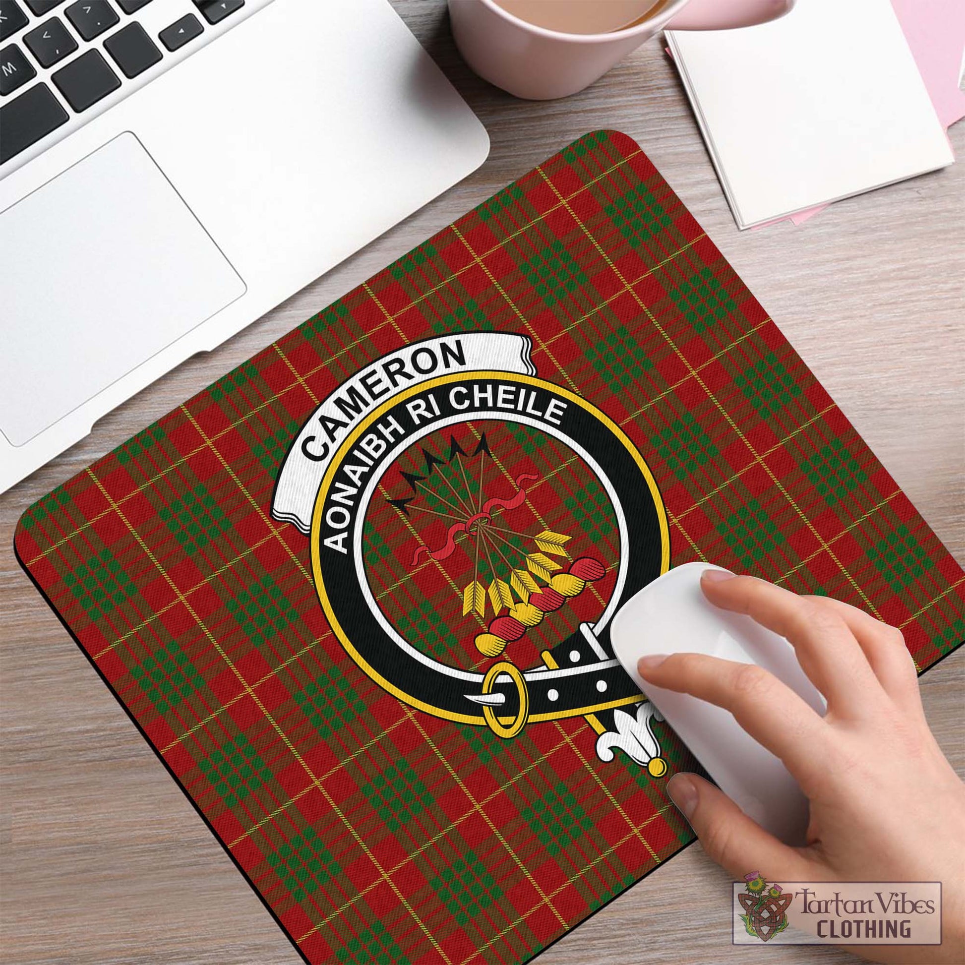 Tartan Vibes Clothing Cameron Tartan Mouse Pad with Family Crest