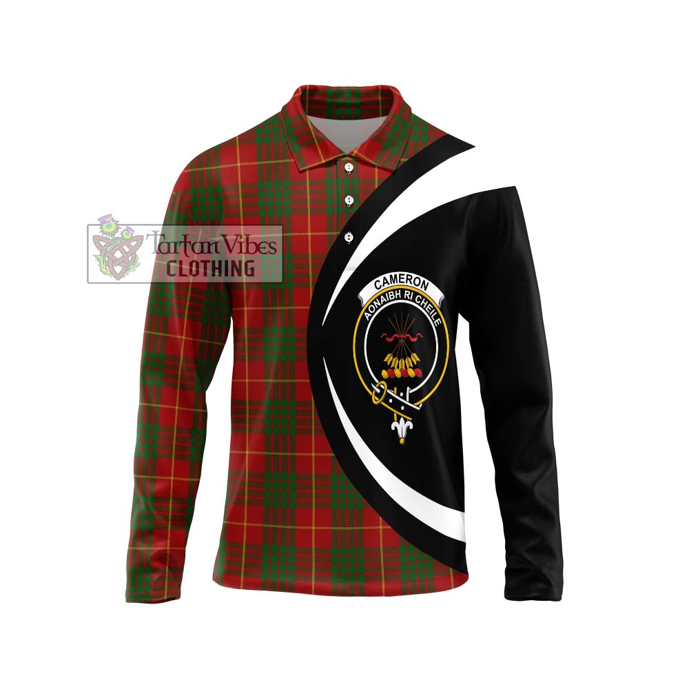 Cameron Tartan Long Sleeve Polo Shirt with Family Crest Circle Style Unisex - Tartan Vibes Clothing