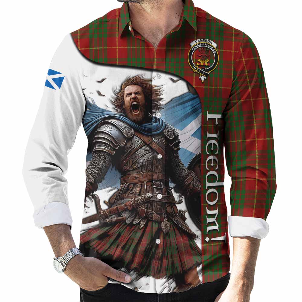 Tartan Vibes Clothing Cameron Crest Tartan Long Sleeve Button Shirt Inspired by the Freedom of Scottish Warrior