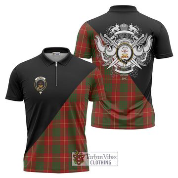 Cameron Tartan Zipper Polo Shirt with Family Crest and Military Logo Style