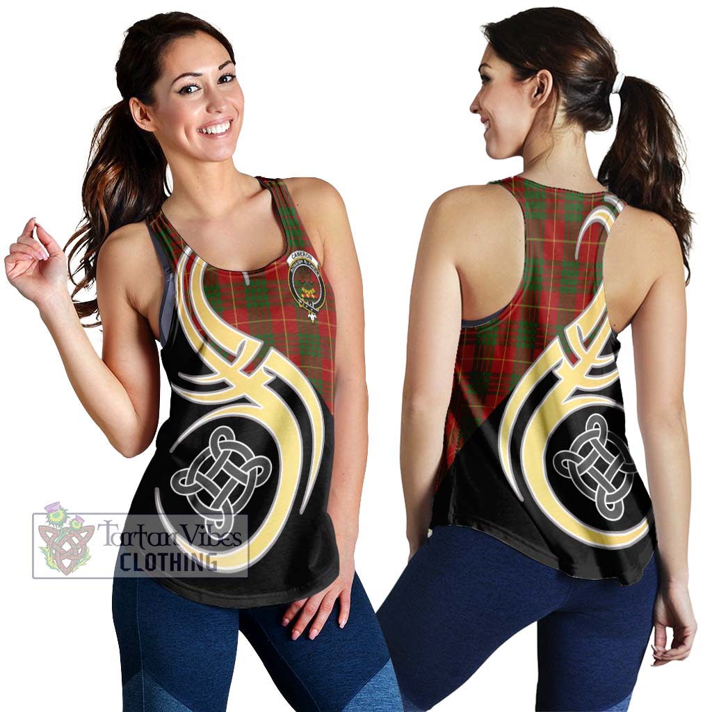 Cameron Tartan Women's Racerback Tanks with Family Crest and Celtic Symbol Style 4XL - Tartan Vibes Clothing