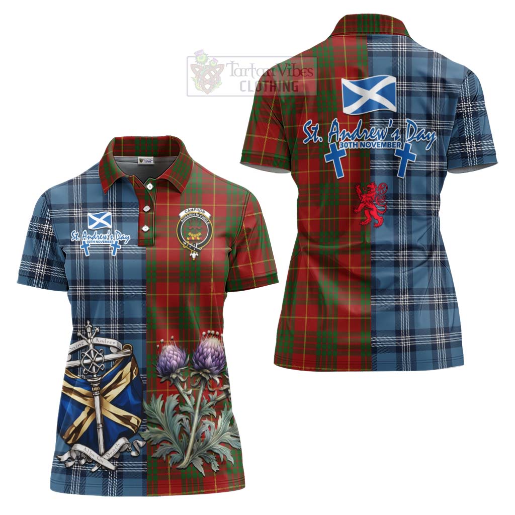 Tartan Vibes Clothing Cameron Tartan Women's Polo Shirt Happy St. Andrew's Day Half Tartan Style