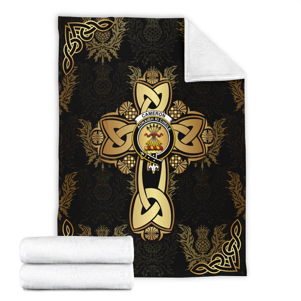 Cameron Clan Blanket Gold Thistle Celtic Style - Tartanvibesclothing