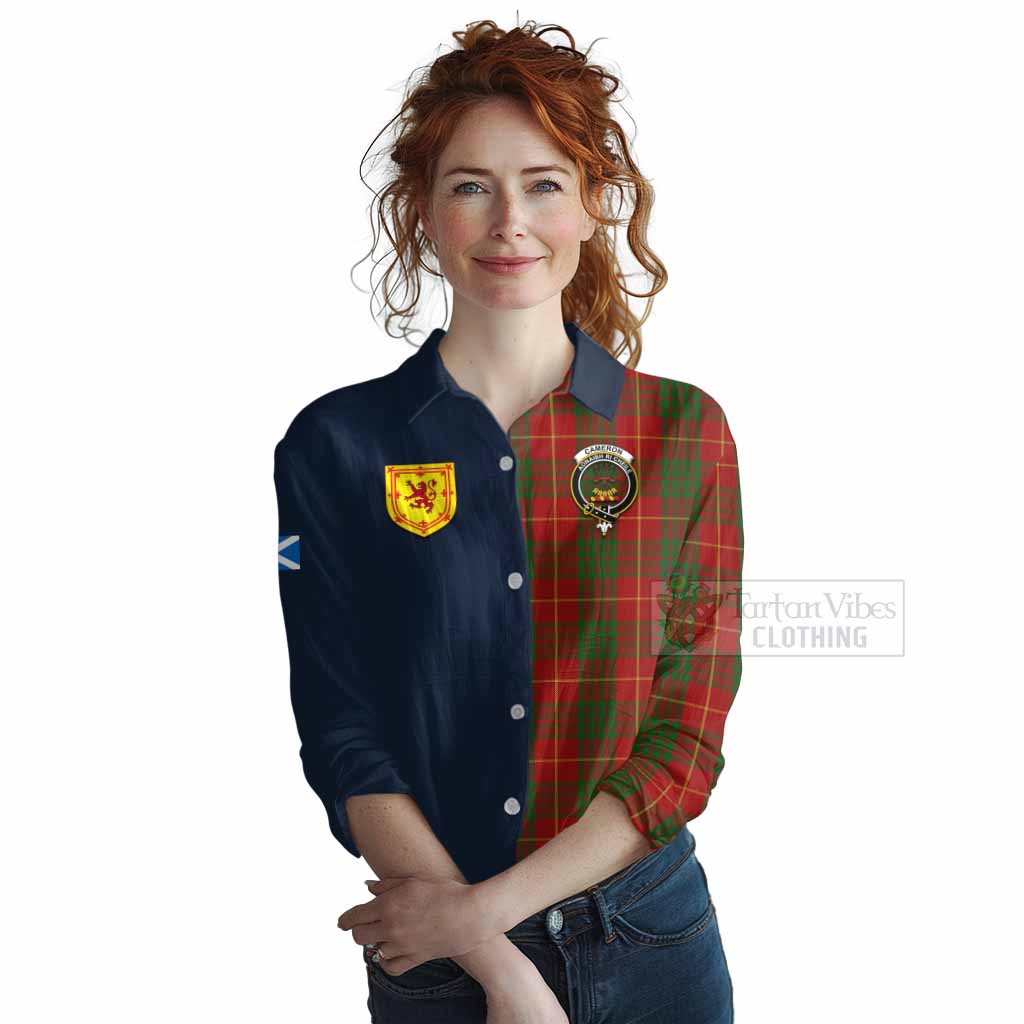 Tartan Vibes Clothing Cameron Tartan Women's Casual Shirt Alba with Scottish Lion Royal Arm Half Style