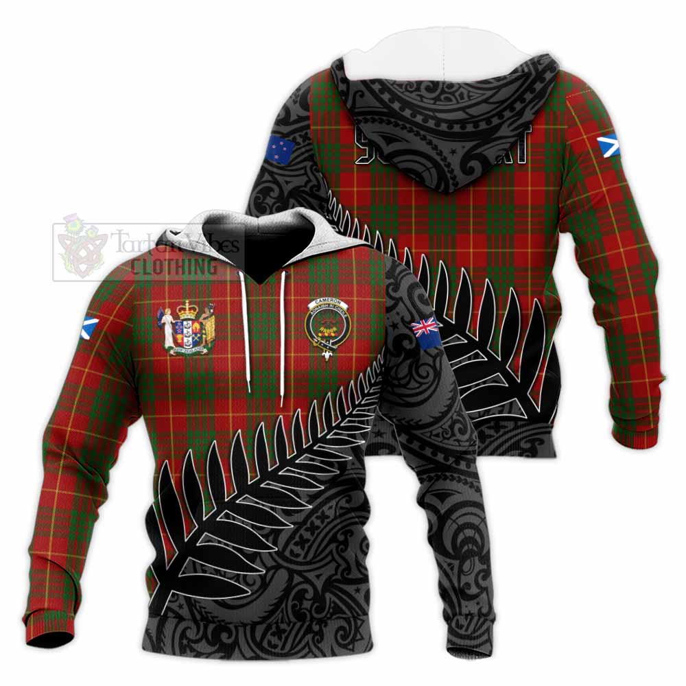 Tartan Vibes Clothing Cameron Crest Tartan Knitted Hoodie with New Zealand Silver Fern Half Style