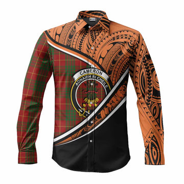 Cameron Crest Tartan Long Sleeve Button Shirt with Polynesian Vibes Style - Orange Version