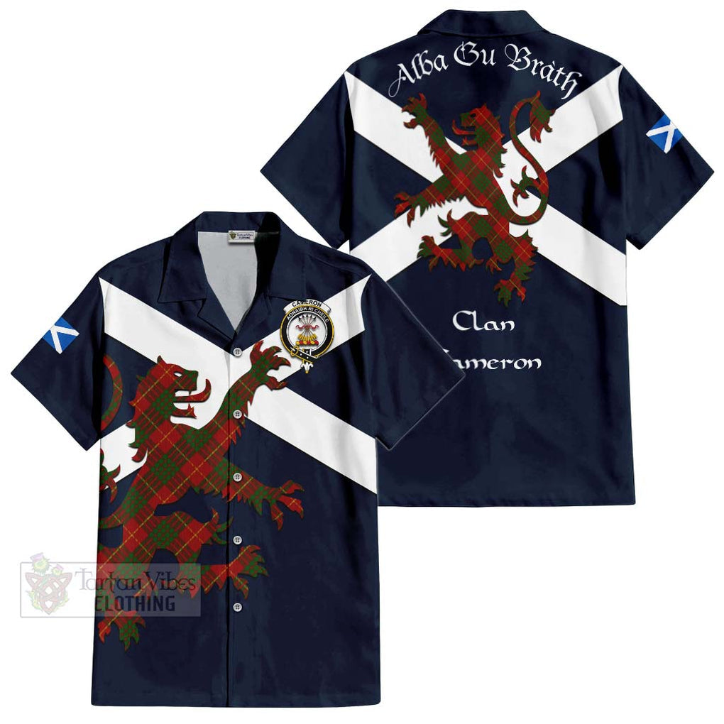 Tartan Vibes Clothing Cameron Tartan Lion Rampant Short Sleeve Button Shirt – Proudly Display Your Heritage with Alba Gu Brath and Clan Name