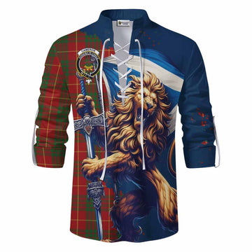 Cameron Tartan Family Crest Ghillie Kilt Shirt with Scottish Majestic Lion