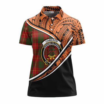 Cameron Crest Tartan Women's Polo Shirt with Polynesian Vibes Style - Orange Version