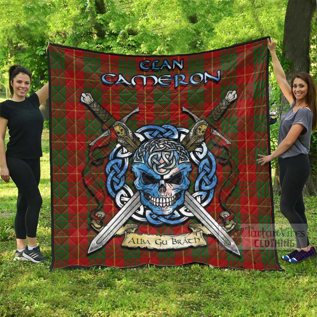 Tartan Vibes Clothing Cameron Tartan Quilt with Celtic Skull Alba Gu Brath Style