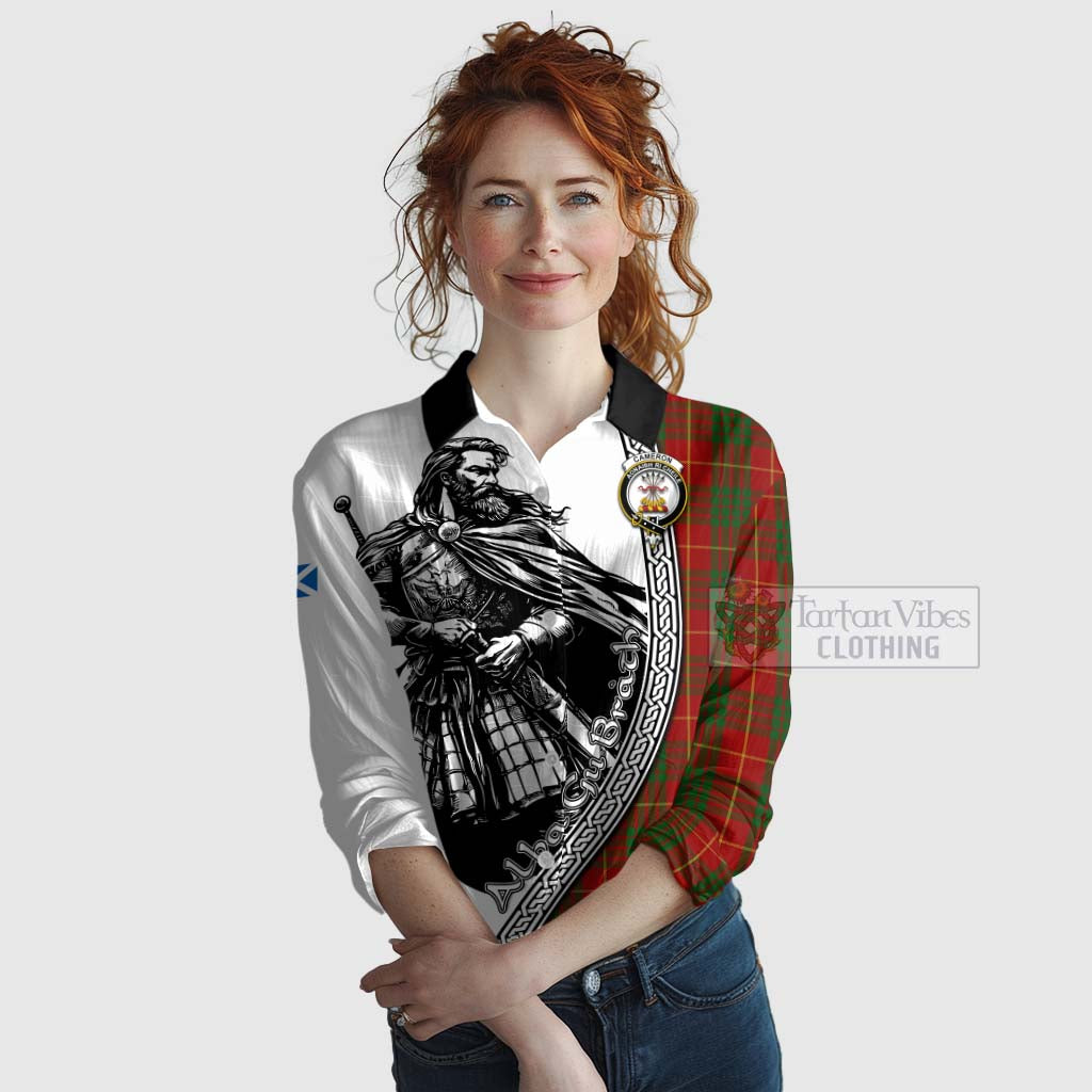 Tartan Vibes Clothing Cameron Tartan Clan Crest Women's Casual Shirt with Highlander Warrior Celtic Style