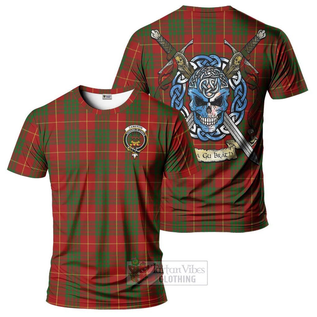 Tartan Vibes Clothing Cameron Tartan T-Shirt with Family Crest Celtic Skull Style