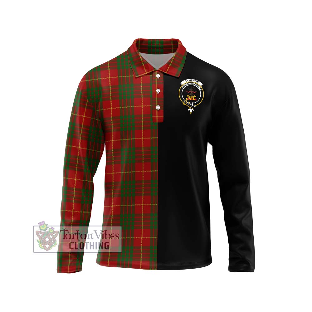 Cameron Tartan Long Sleeve Polo Shirt with Family Crest and Half Of Me Style Unisex - Tartanvibesclothing Shop