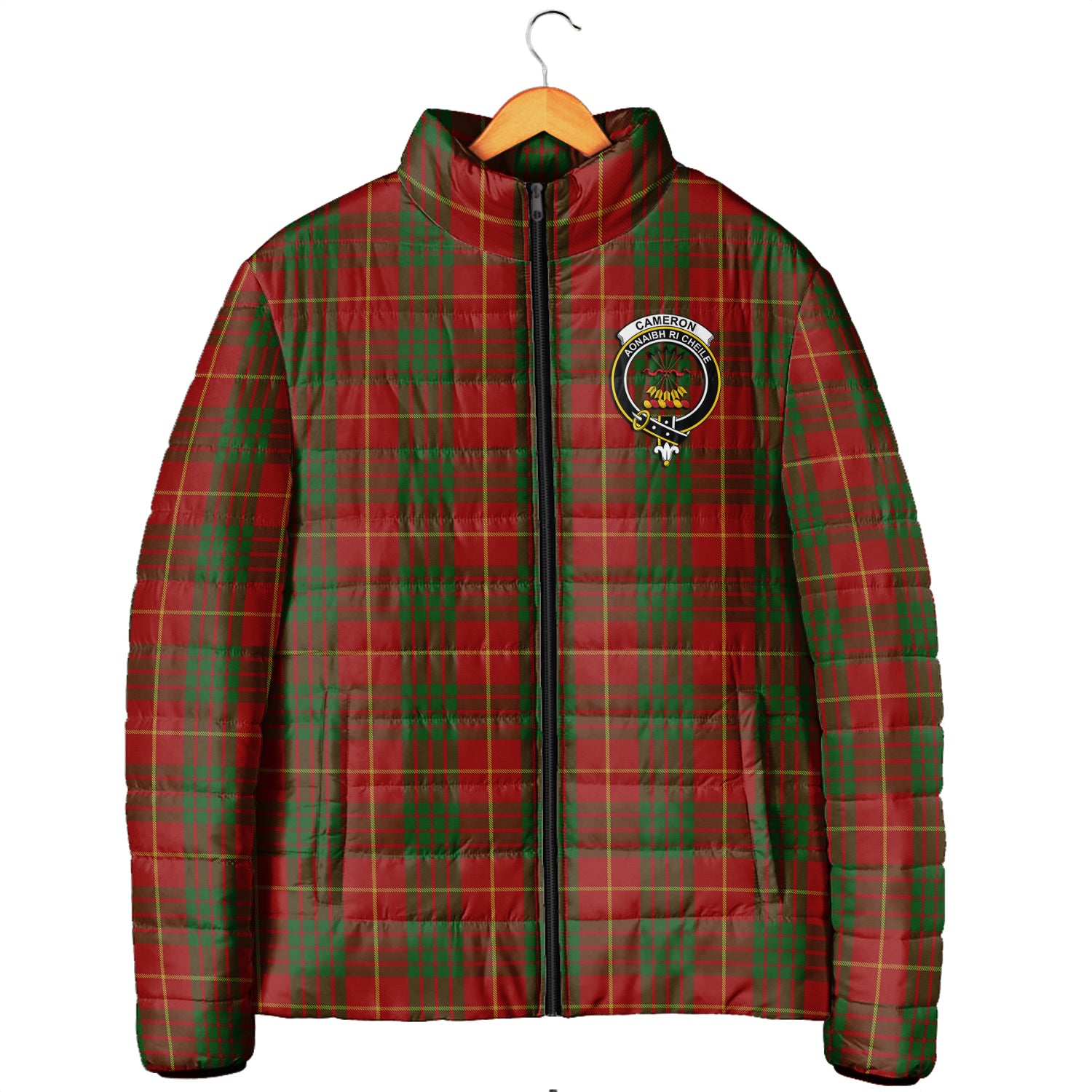 Cameron Tartan Padded Jacket with Family Crest - Tartanvibesclothing