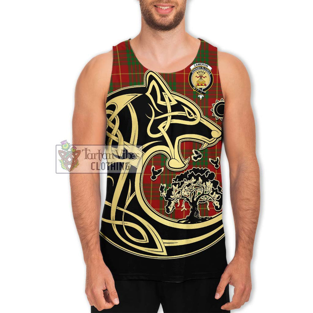 Cameron Tartan Men's Tank Top with Family Crest Celtic Wolf Style Men - Tartan Vibes Clothing