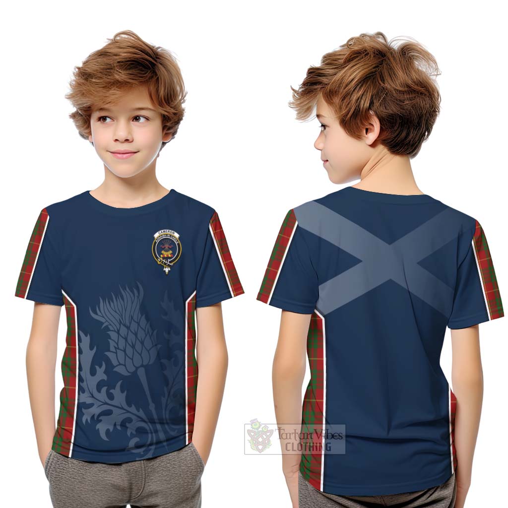 Tartan Vibes Clothing Cameron Tartan Kid T-Shirt with Family Crest and Scottish Thistle Vibes Sport Style