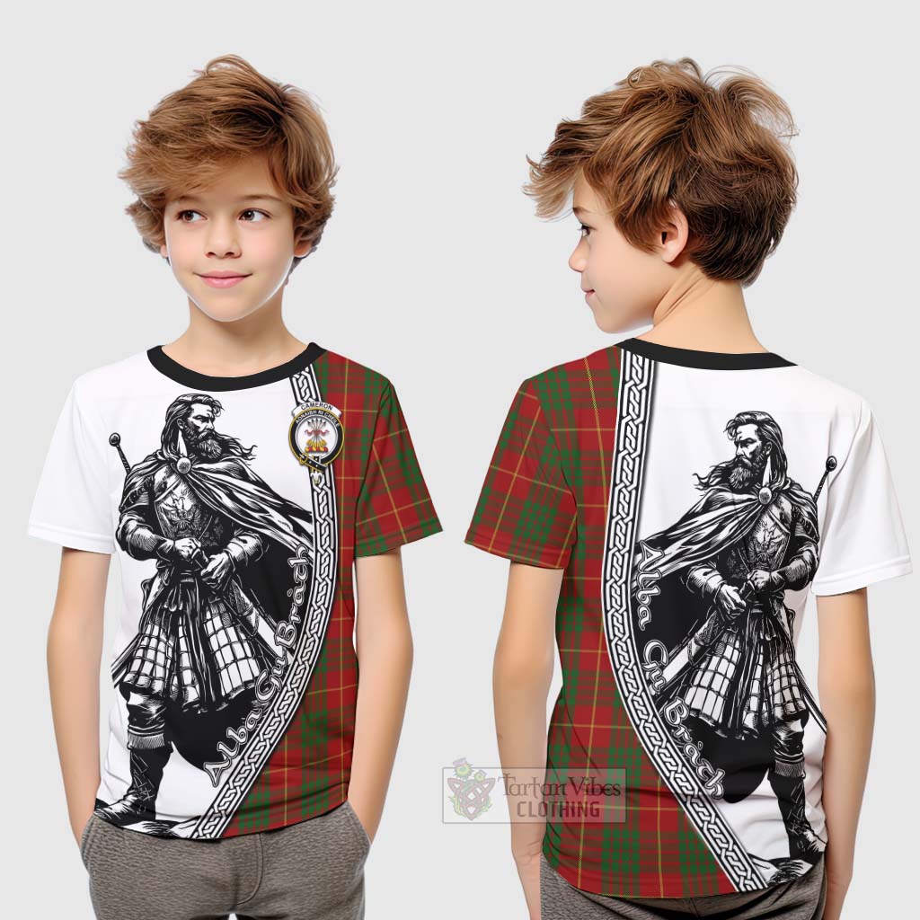 Tartan Vibes Clothing Cameron Tartan Clan Crest Kid T-Shirt with Highlander Warrior Celtic Style