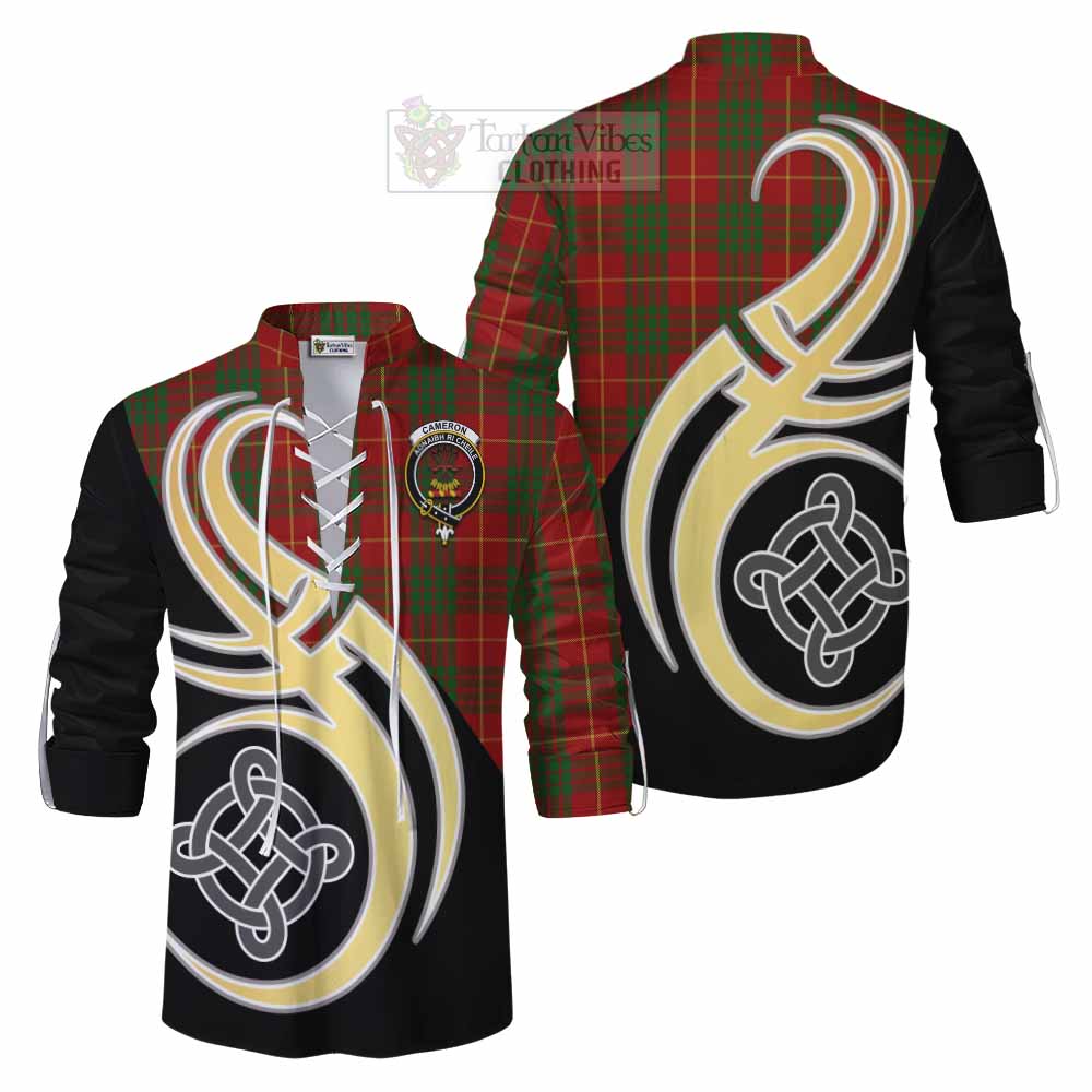 Tartan Vibes Clothing Cameron Tartan Ghillie Kilt Shirt with Family Crest and Celtic Symbol Style