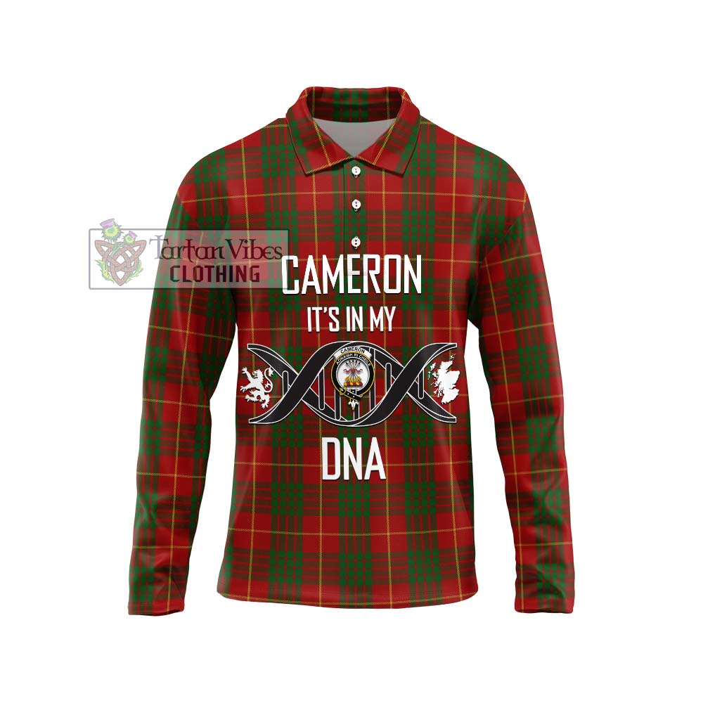 Cameron Tartan Long Sleeve Polo Shirt with Family Crest DNA In Me Style Unisex - Tartanvibesclothing Shop