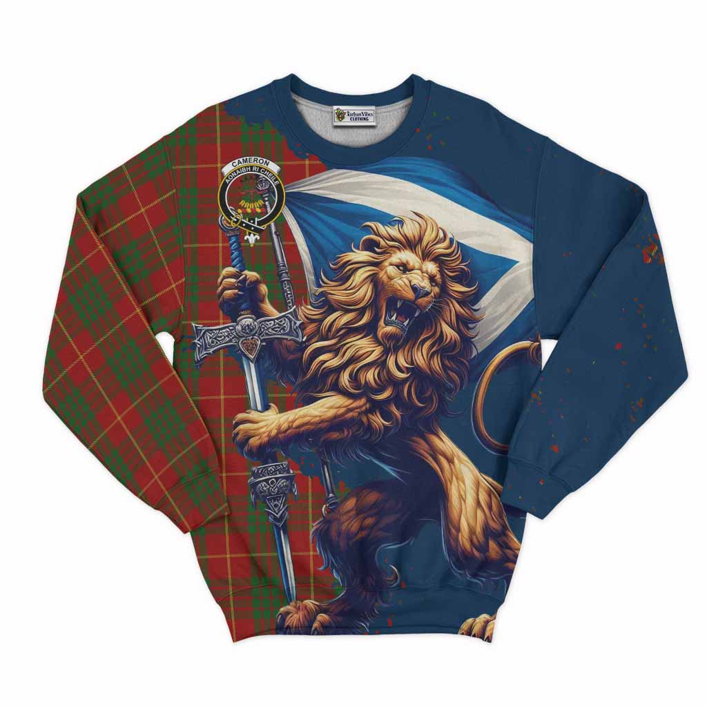 Tartan Vibes Clothing Cameron Tartan Family Crest Sweatshirt with Scottish Majestic Lion