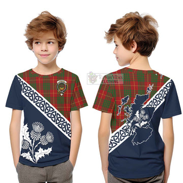 Cameron Tartan Kid T-Shirt Featuring Thistle and Scotland Map